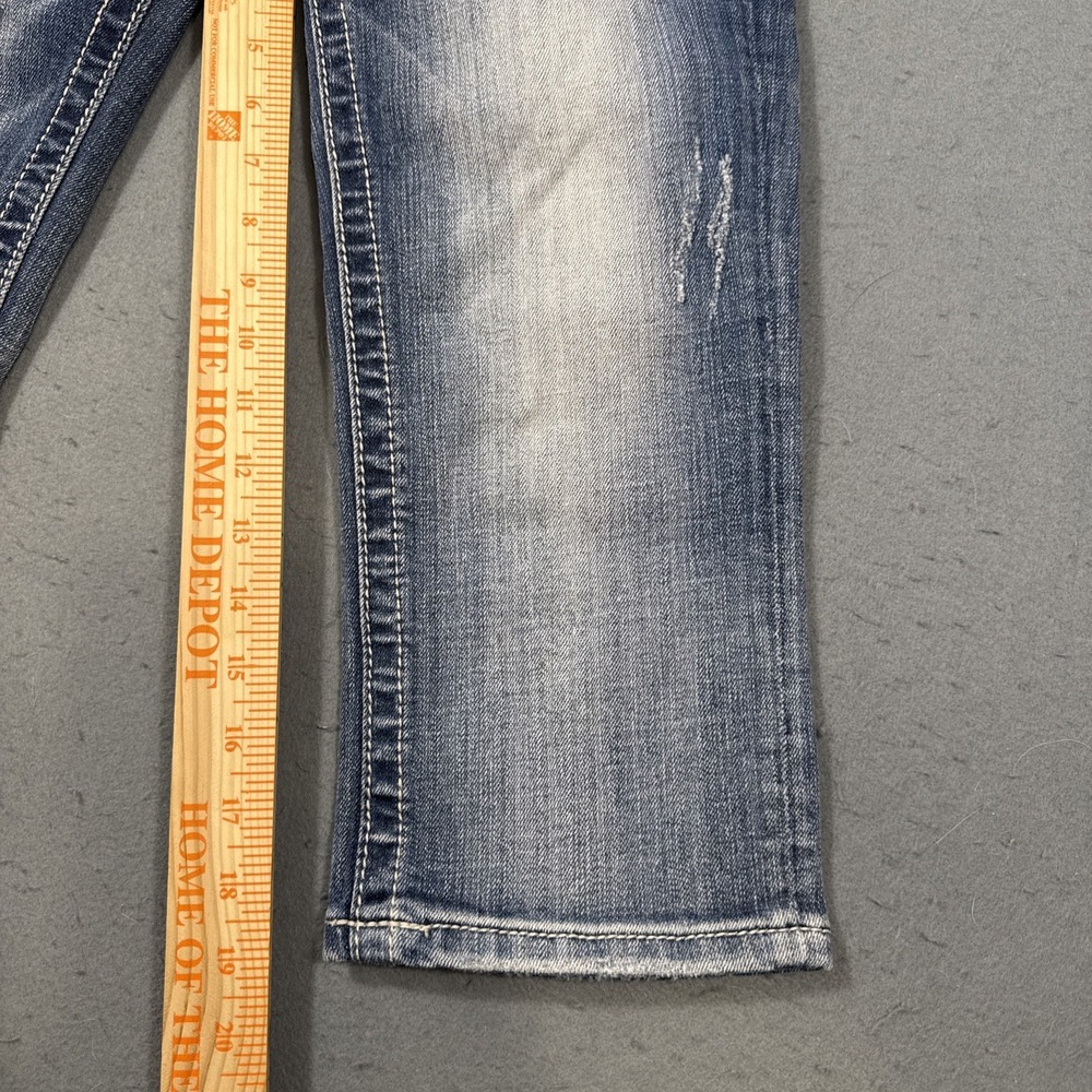 Miss Me Easy Capri Jeans Women 27 Distressed Embellished THICK STITCHING - Picture 5 of 10